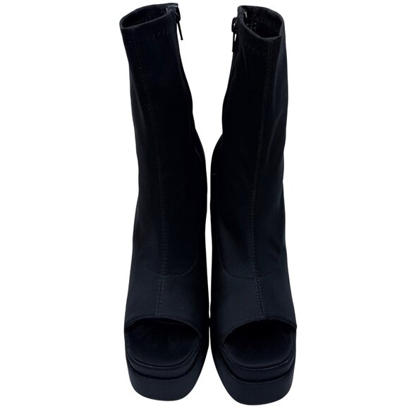 NIB Black Platform Open Toe Chunky Heel Lug Sole Casual Sexy Ankle Boots 10 - Picture 15 of 16